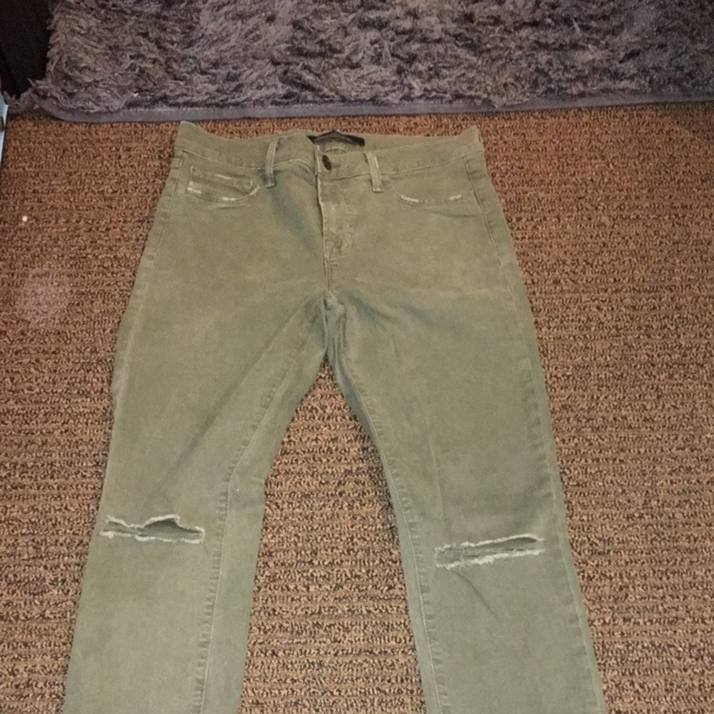 JBRAND jungle green skinny jeans cut off hem